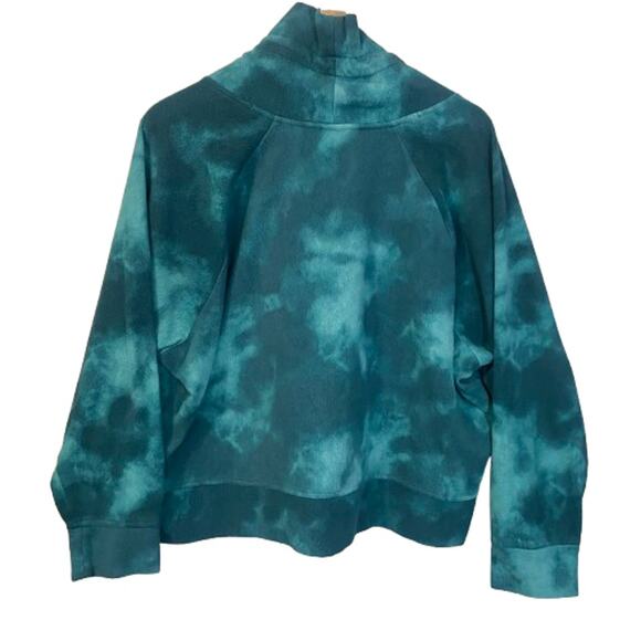 Old Navy Funnel-Neck Cropped Microfleece Sweatshirt White Teal Tie Dye Sz XXL - Picture 10 of 10